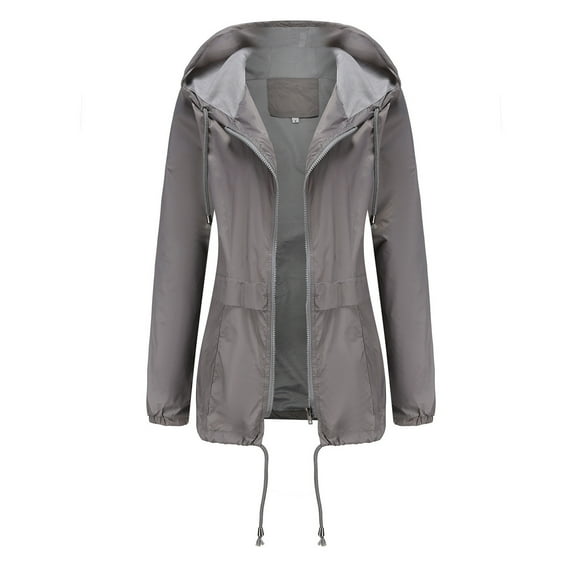 Women Jacket Women’s Solid Rain Jacket Outdoor Jackets Waterproof Hooded Raincoat Windproof Running Jackets for Women on Clearance