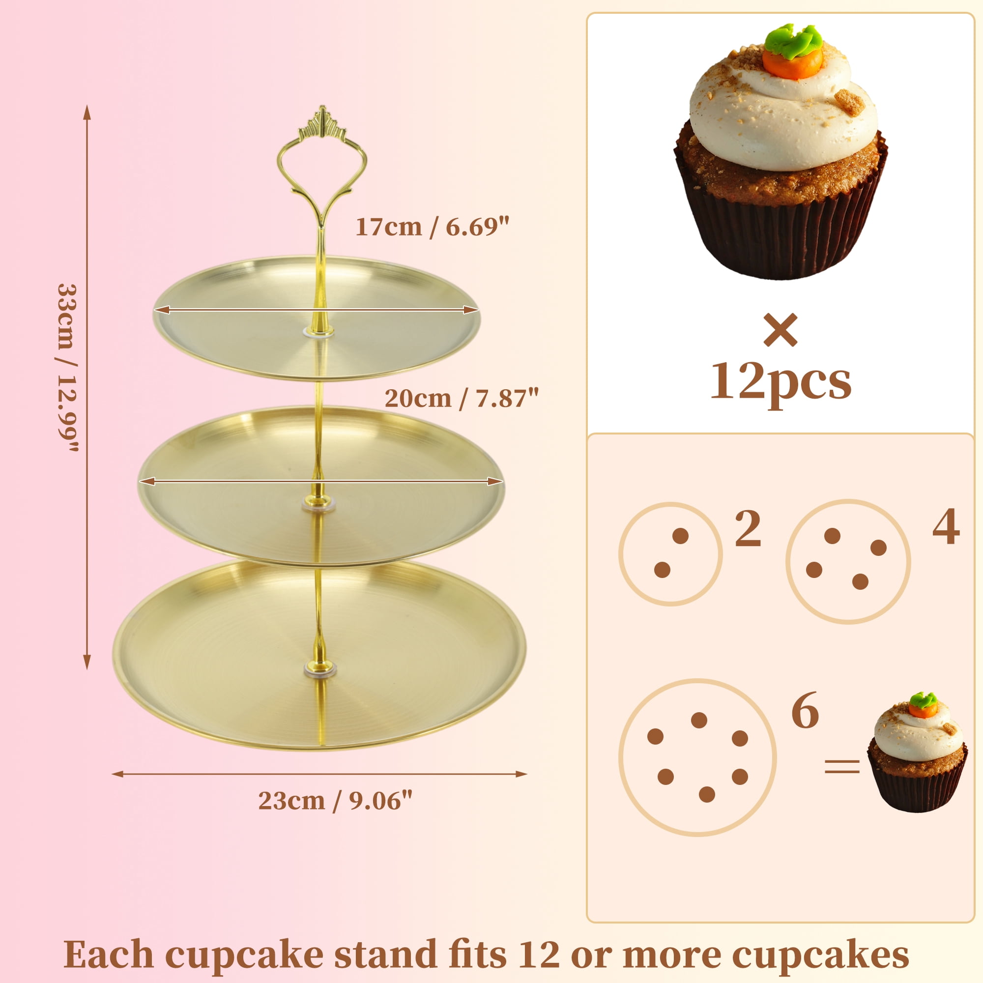 Unique Bargains 3 Tier Dessert Cupcake Stand Holder Cake Tower Gold Tone
