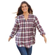 Woman Within Women's Plus Size Pintucked Flannel Shirt Color: Ivory Multi Plaid Size: 3X