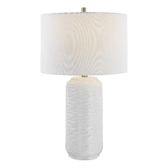Bowery Hill 1-Light Coastal Ceramic Table Lamp in White/Brushed Nickel