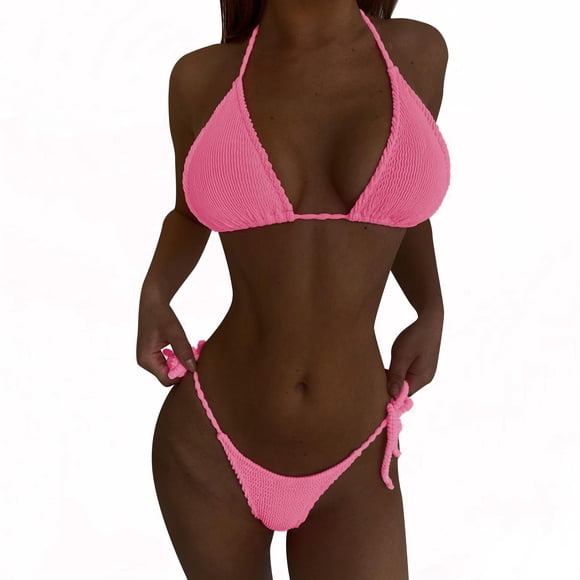 Ketyyh-chn99 Swimsuit Women Bikini 2024 Bikini Top Women Two Piece Swimsuit Swimwear String Triangle Bikini Sets Hot Pink,S
