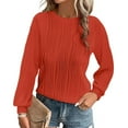 thumbnail image 2 of Htigea Womens Crew Neck Long Sleeve Shirts Textured Tunic Blouse Solid Color Fall Basic T Shirt Orange M, 2 of 8