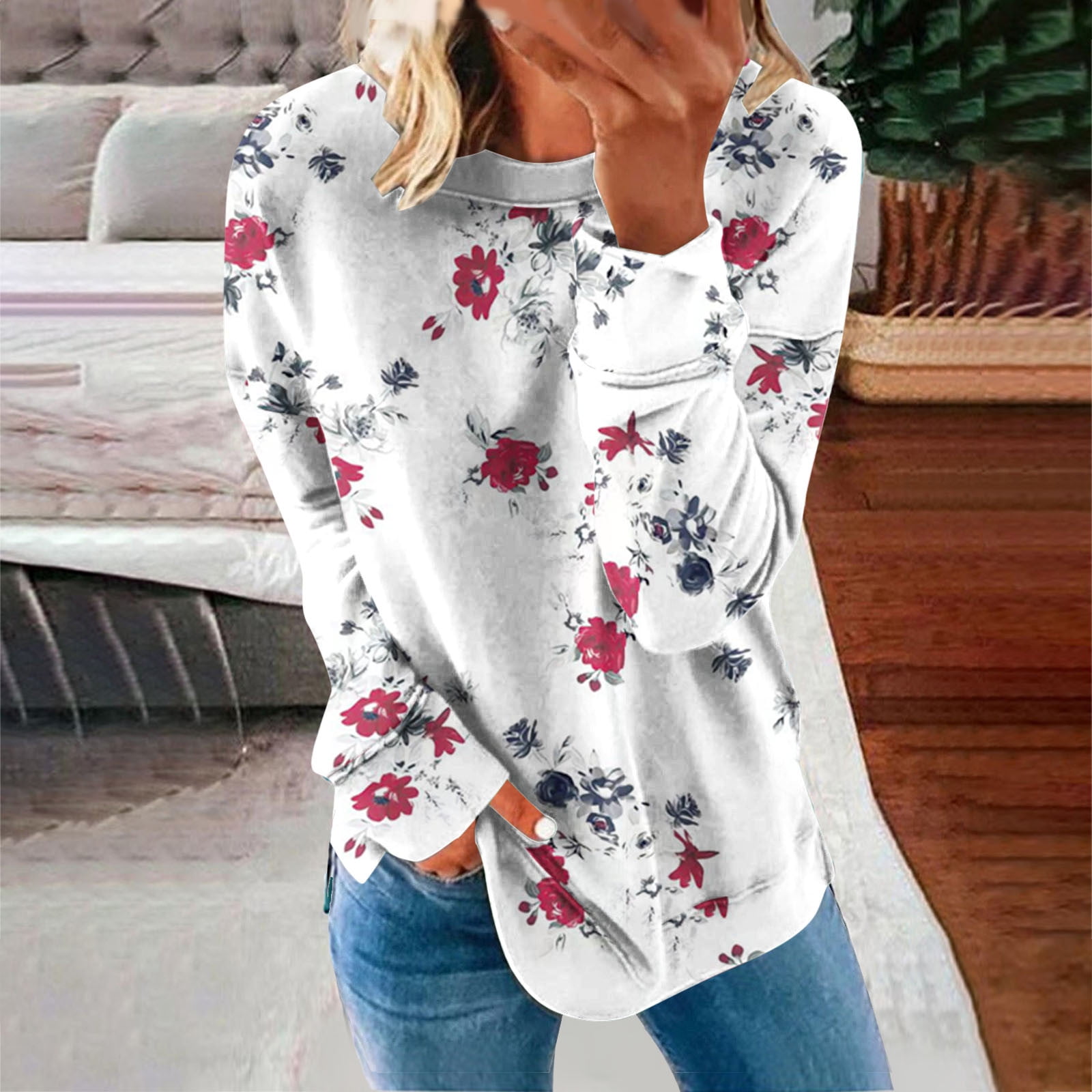 2023 Oversized Hoodie for Women Fashion Printed Loose T shirt Long Sleeves Blouse Round Neck Casual Tops Sweatshirt Hoodies Halloween Christmas