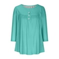 thumbnail image 3 of Pntutb Women Casual Summer Tops Solid T-shirt 3/4 Sleeve Round Neck Ruched Pullover Blouse, 3 of 5