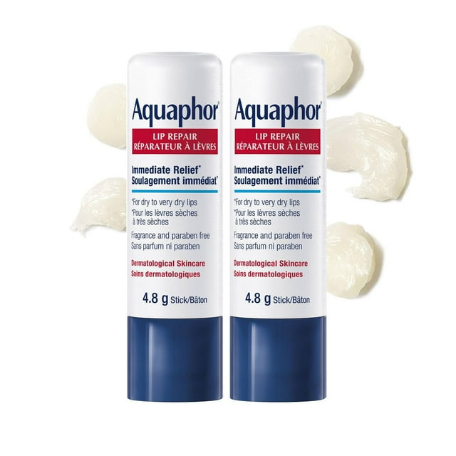 Aquaphor Lip Repair Lip Balm Stick for Dry, Chapped and Cracked Lips 2 pack