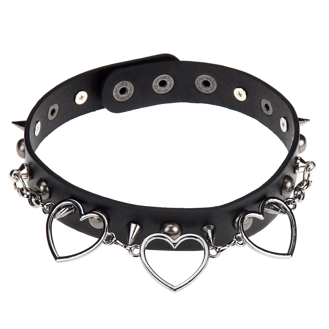 Collier Ras Du Cou Gothique Punk - 2PCS En Cuir Avec Cœur Et Clous - Unisexe