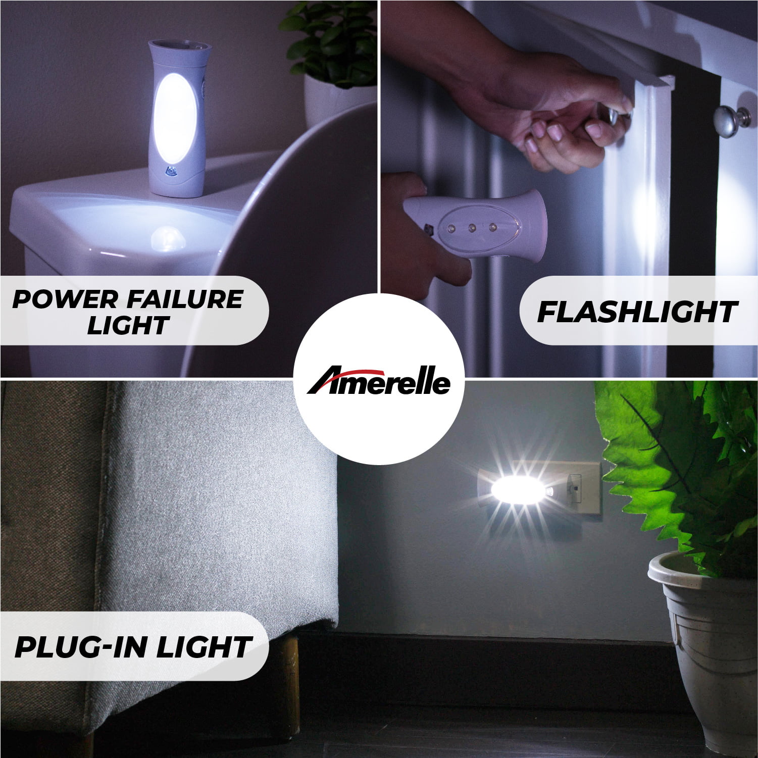 Amerelle LED Emergency Lights For Home Power Failure, 2 Pack – Triple  Function Power Failure Light and Plug In Flashlight Combo, With  Rechargeable