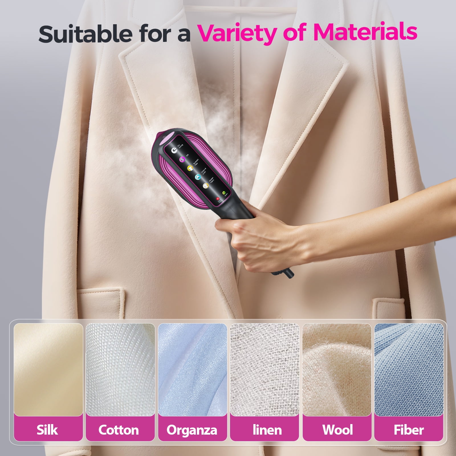 HOUGEET Products Handheld Garment Steamer, 1200W Clothes Steamer ＆ Iron 2 in 1, 13s Heat up Steam Iron LED Touch Display with 5 Modes Home Purple