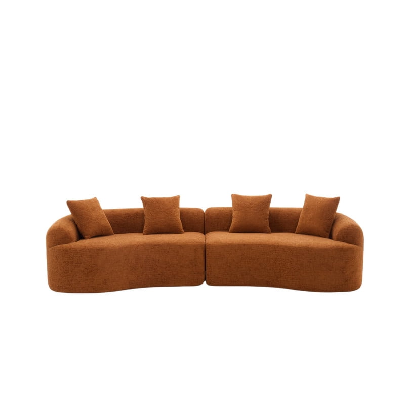 Curved Sectional Sofa with 4 Throw Pillows, Modern Luxury Chenille 4-Seater Cloud Couch with Deep Seat for Living Room, No Assembly Needed