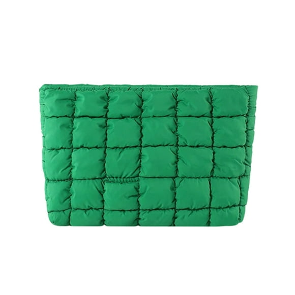 Quilted Down Nylon Cosmetic Bag | Solid Color Checkered Makeup Organizer | Durable Soft Puff Style | Zipper Closure | Travel Toiletry Purse | 10.43x6.5x2.17 in | 1 Pack