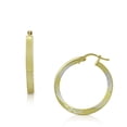 thumbnail image 2 of 925 Sterling Silver Two-Tone Floral Design Round Hoop Earrings, 0.95", 2 of 3
