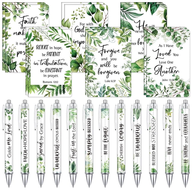 Colarr Christian Journal & Pen Set Greenery, 12 cuadernos y 12 bolígrafos