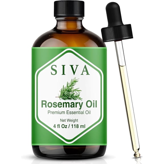 Siva Rosemary Essential Oil - 4 Fl Oz – Natural Rosemary Oil - for Diffuser, Face, Skin Care, Aromatherapy, Hair Care, Scalp and Body Massage - with Dropper