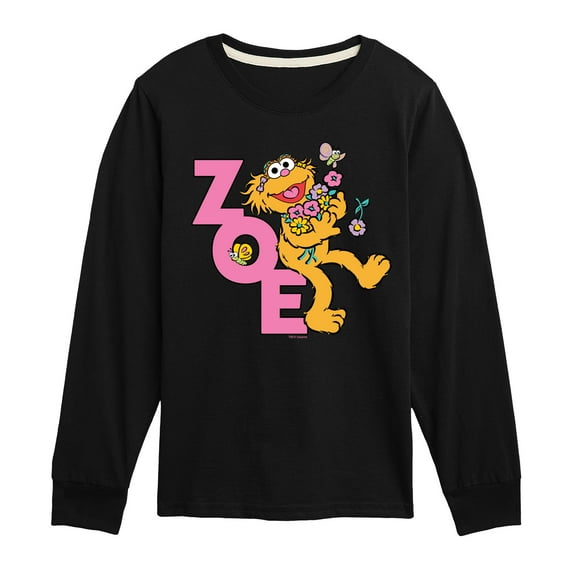 Sesame Street - Zoe With Flowers - Toddler and Youth Long Sleeve T-Shirt