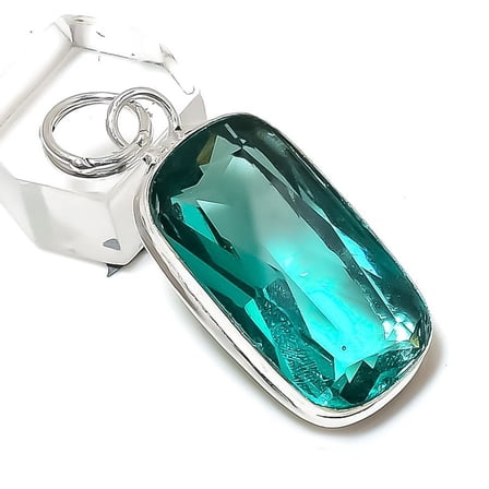 Natural Green Tourmaline Gemstone 925 Sterling Silver Jewelry Pendant 1.85"