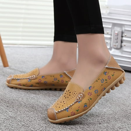 Herrnalise Women s Comfortable Hollow Leather Printed Flat Casual Loafers Single Shoes Shoes for Womem