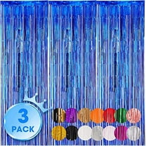Nvzi-a 3 Pack 3.3x8.2 Feet Blue Foil Fringe Backdrop Curtains, Tinsel Streamers Birthday Party Decorations, Fringe Backdrop for Graduation, Baby Shower, Gender Reveal, Disco Party