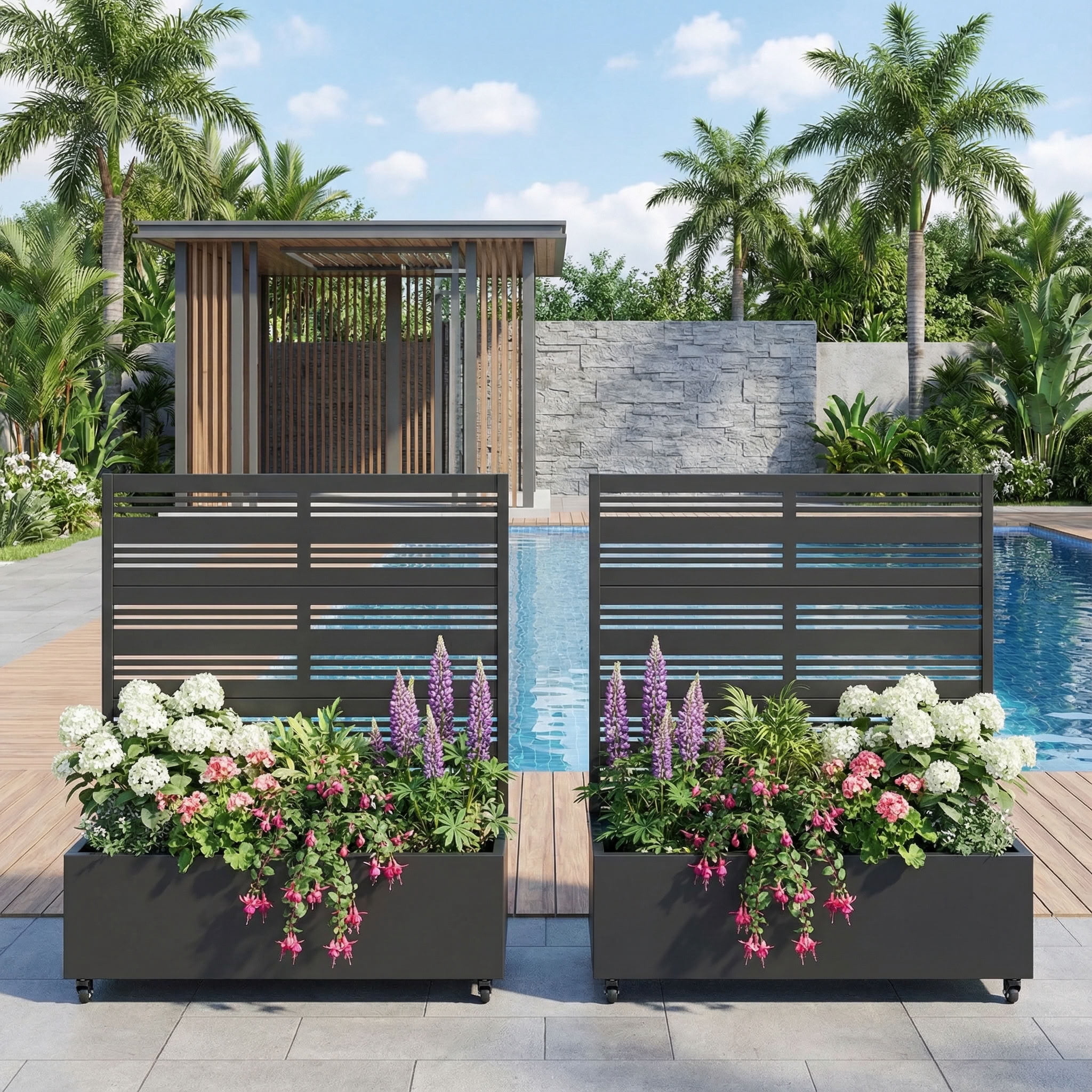 MAYEERTY 3 Panels Outdoor Metal Planter Box, Durable Weather-Resistant Planter, 2 pcs Decorative Metal Flower Box for Patio, Balcony, Garden