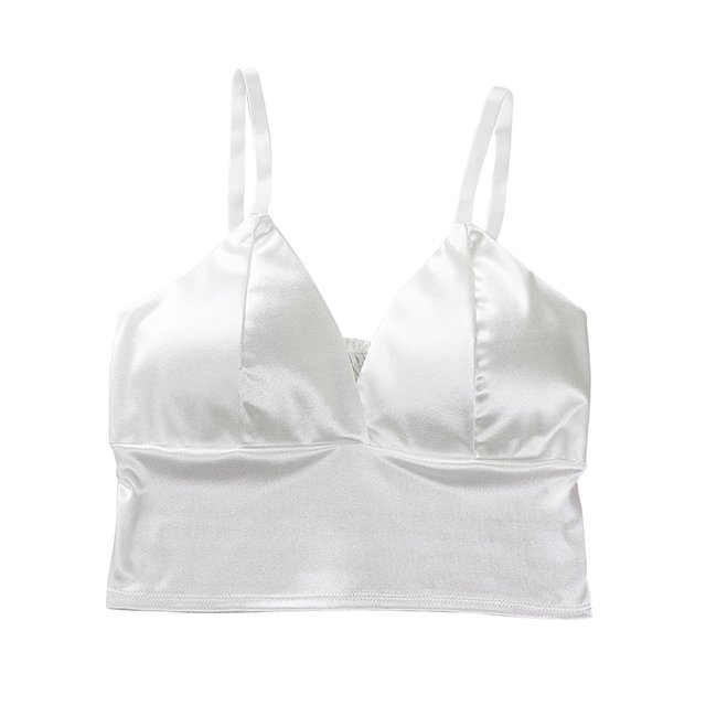 Sujetador sexy para mujer, chaleco pequeño, top de tubo sedoso, ropa interior de verano con cuello en V, color blanco Noticed AP001263-01B