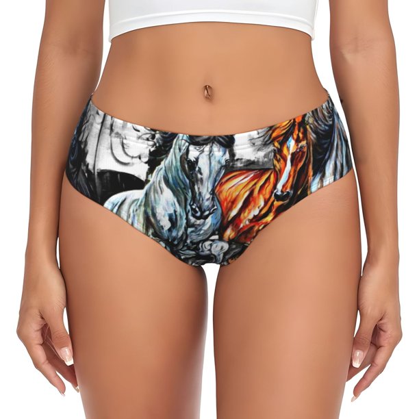 Balery Four Running Horses Ropa Interior de Algodón para Mujer con Dibujo – Braguitas Cómodas y Elásticas, Estilo Clásico-4X-Large