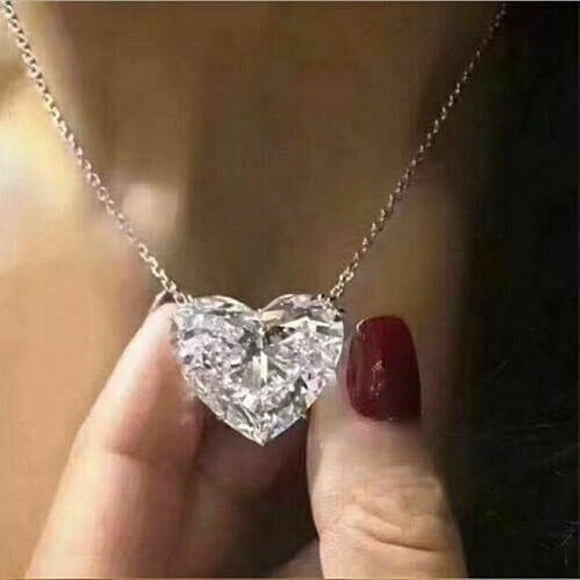 Fashion Plated Silver Heart Necklace Pendant Women Simulated Sapphire Jewelry