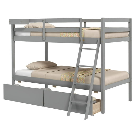 Infans Twin Over Twin Bunk Bed with 2 Storage Drawers Ladder No Box Spring Needed Gray