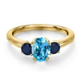 thumbnail image 3 of Gem Stone King 18K Yellow Gold Plated Silver Swiss Blue Topaz and Blue Sapphire Engagement Ring for Women | 1.44 Cttw | Oval 7X5MM | Gemstone November Birthstone | Size 9, 3 of 6
