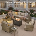 thumbnail image 4 of Ovios 10 Pieces Outdoor Patio Furniture Set with Fire Pit All-Weather Wicker Sectional with Swivel Chairs, Beige, 4 of 12