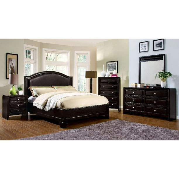 Transitional Espresso Solid Wood King Bedroom Set 5pcs FOA CM7058EK