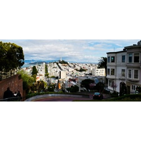 Aerial view of the Lombard Street Coit Tower Bay Bridge San Francisco California USA Canvas Art - Panoramic Images (30 x