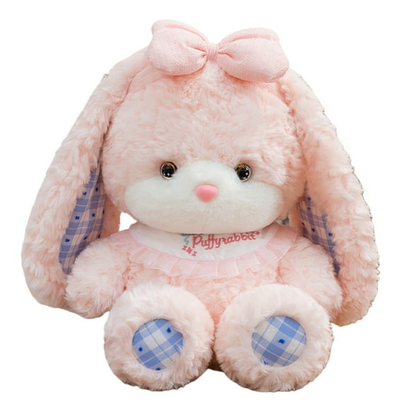 Cute Bunny Plush Toy Soft Stuffed Rabbit Doll with Bow, Cozy Hugging Plush Animal Gift for Birthday Valentine Home Decor