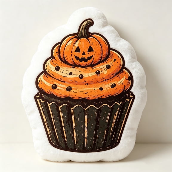 Halloween Decorative Pillow 14 Inch Cute Shaped Throw Pillow for Couch Halloween Pumpkin Cupcake Design for Fall Home Party Room Decor, 1 Pack