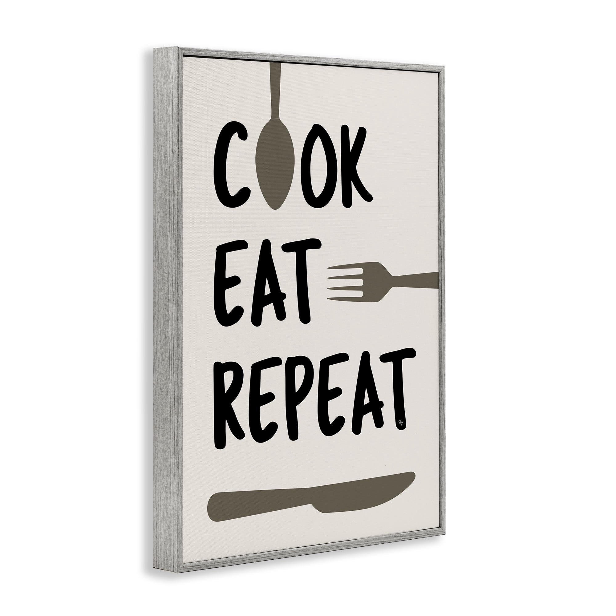 Stupell Industries Cook Eat Repeat with Utensils Gray Framed Giclee Art, design by Martina Pavlova