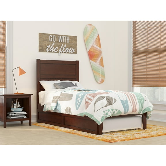 AFI NoHo Modern Wood Twin Bed with Twin Trundle with USB Charger in Walnut