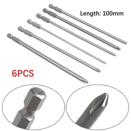 

GLFILL 6Pcs/Set 1/4 Shank 100Mm Long Steel Magnetic Hex Cross Head Screwdriver Bit