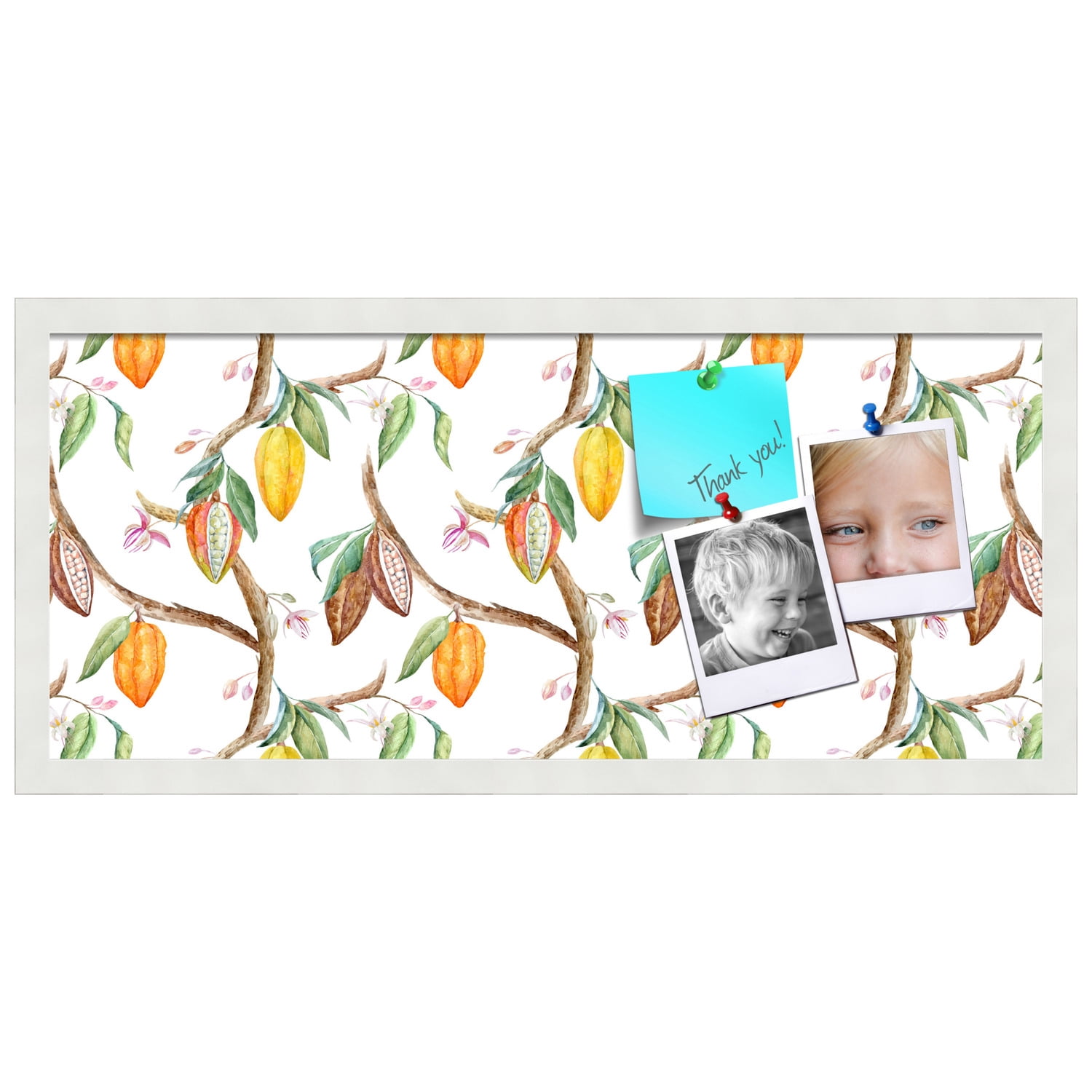 PinPix 28x12 Custom Cork Bulletin Board Fruit on Vine White Poster Board Has a Fabric Style Canvas Finish, Framed in Fruit on Vine White, by ArtToFrames (PinPix-1895)