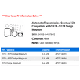 thumbnail image 2 of Automatic Transmission Overhaul Kit - Compatible with 1978 - 1979 Dodge Magnum, 2 of 2
