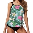 thumbnail image 6 of Yuanlook Women's Tankini Set Flowy Tank Top with Padded Floral Swimsuit Tummy Control Bathing Suits with Thong - Green - XL, 6 of 6