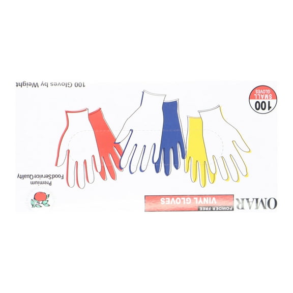 Omar Disposable Powder-Free Vinyl General-Purpose Gloves, Small, Clear, 100 Gloves Per Box