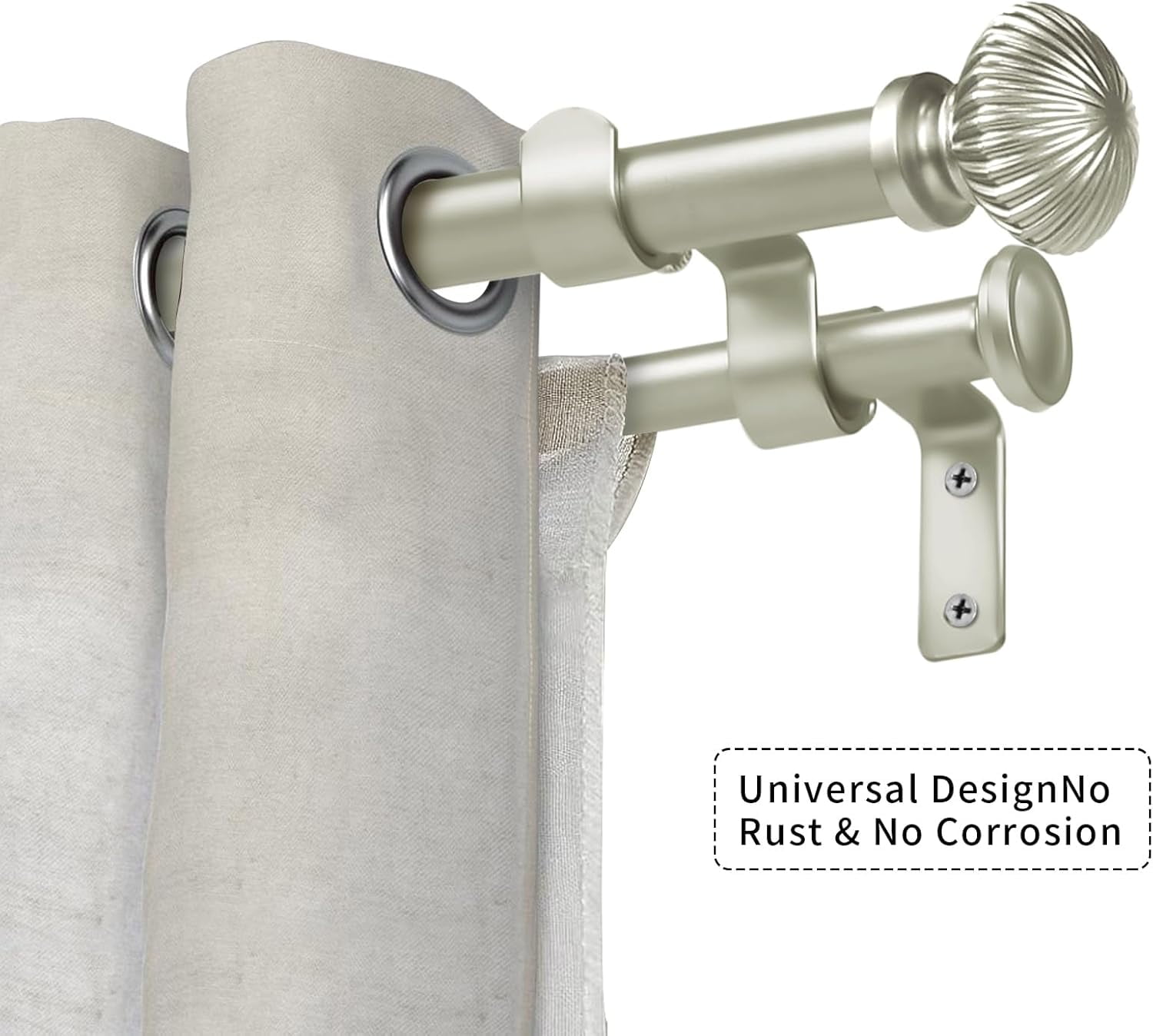 eTeckram 5/8" Double Curtain Rod with Bateau Finials,Pewter,28‘’-48‘’