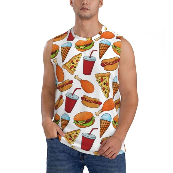 Xecao Hot Dog Burger Print Men's Tank Top: Sleek Sleeveless Tee for Casual Sports and Beach Occasions-Small