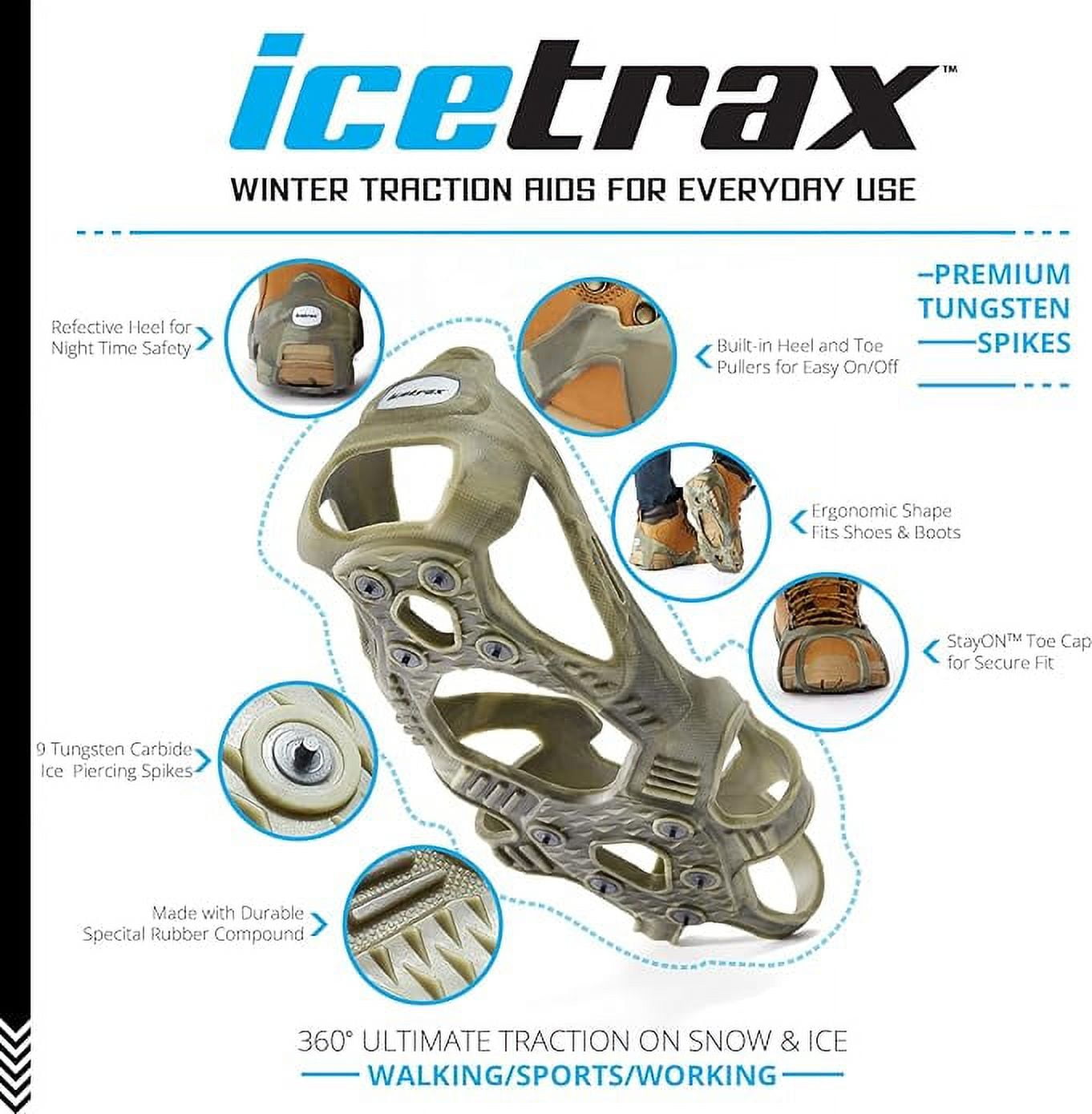 ICETRAX V3 Tungsten Crampons, Ice Cleats for Shoes and Boots - Ice
