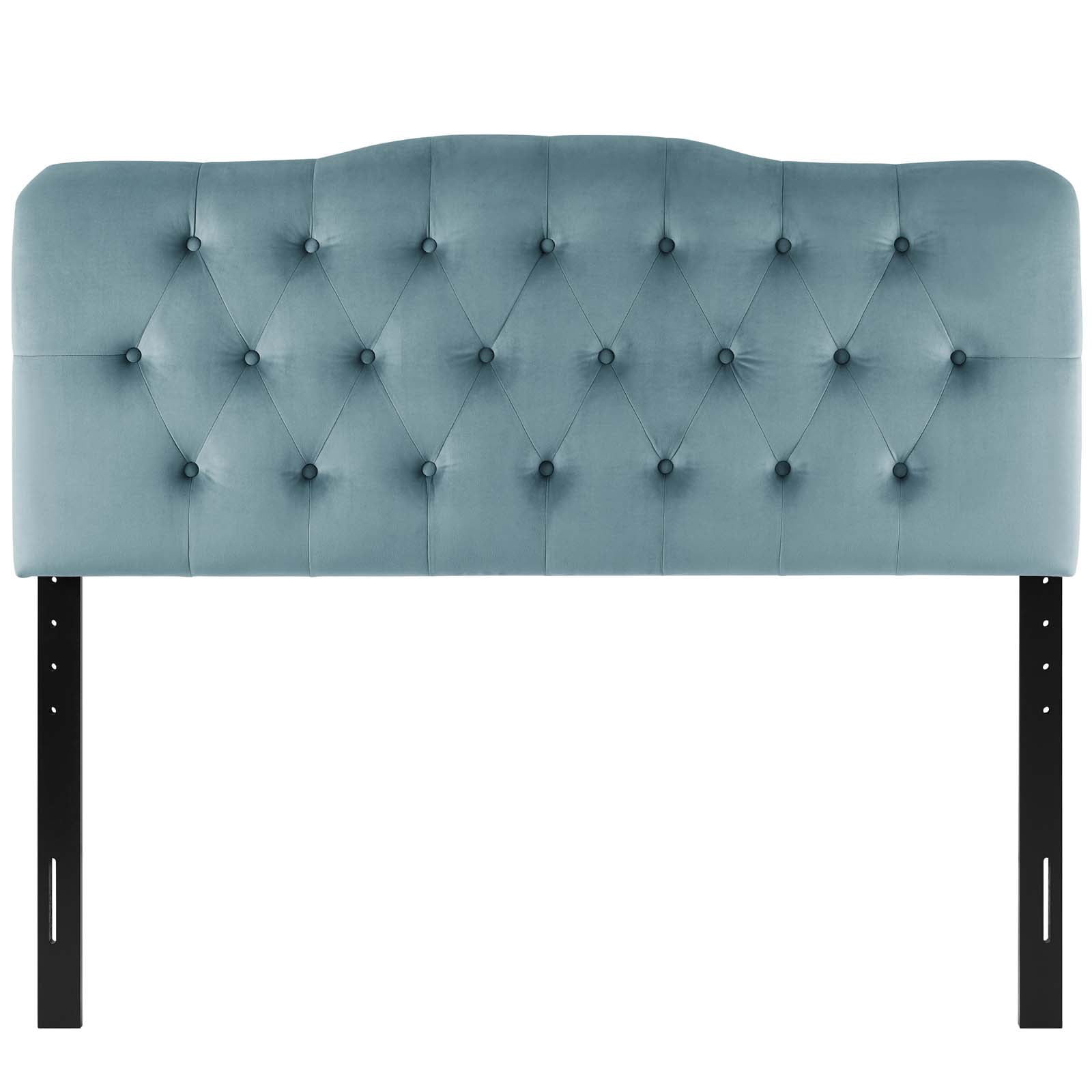 Contemporary Modern Urban Designer Bedroom King Size Tufted Headboard, Velvet Fabric, Light Blue