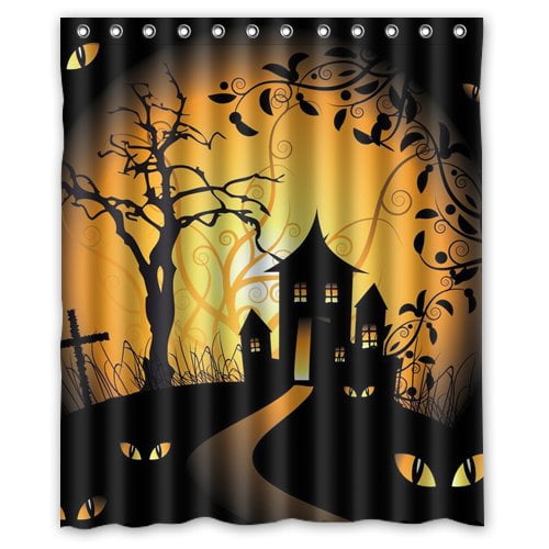 GreenDecor Halloween Night Waterproof Shower Curtain Set with Hooks