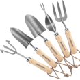 thumbnail image 1 of Garden Tool Set, 5 Piece Heavy Duty Steel Gardening Tools Kit With Wooden Handle, Includes Hand Trowel, Transplanter, Weeder, Hand Fork And Hand Rake, 1 of 5