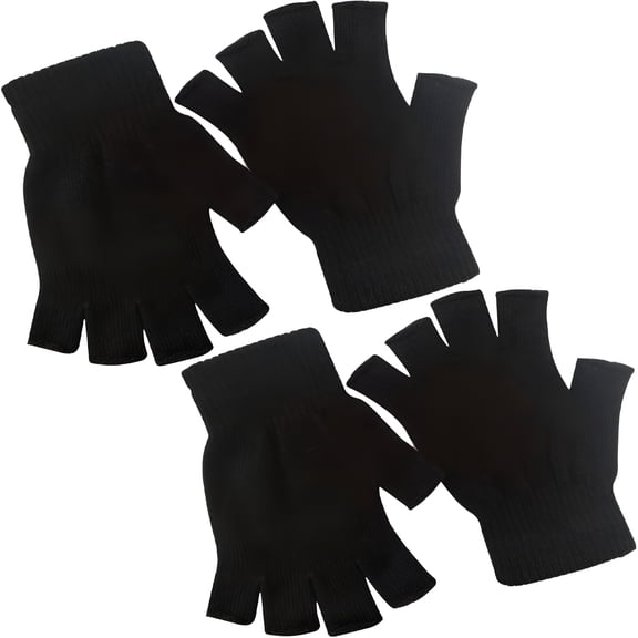 TELOLY 2026 New 2 Pair Half Finger Gloves Winter Knit Touchscreen Warm Stretchy Mittens Fingerless Gloves in Common Size for Men and Women for Outdoor, Cycling, Driving, Work, Winter Black