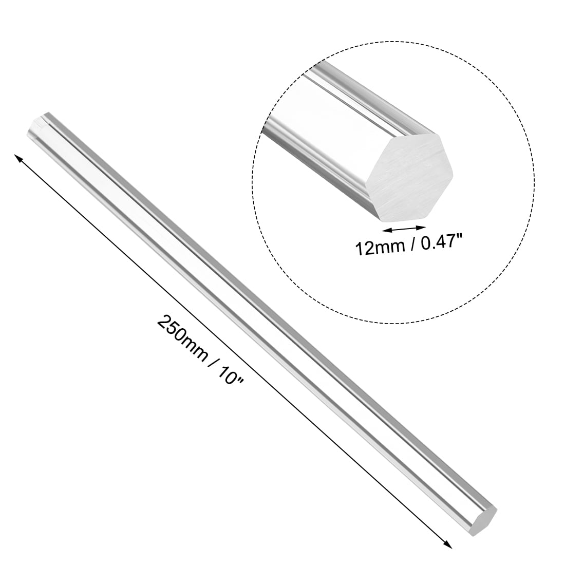 12mm Hex Width 250mm Long Hexagonal Shape PMMA Bars Acrylic Rods Clear