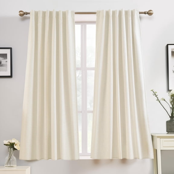 DriftAway 100% Blackout Natural Linen Curtains for Bedroom 54 Inch Long Double Layer Drape Farmhouse Thermal Insulated 3 Inch Rod Pocket Back Tab Full Light Blocking 2 Panels for Living Room Nursery