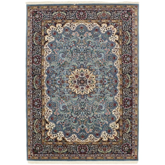 Teal Blue Floral Kirman 5'7X7'9 Oriental Rug