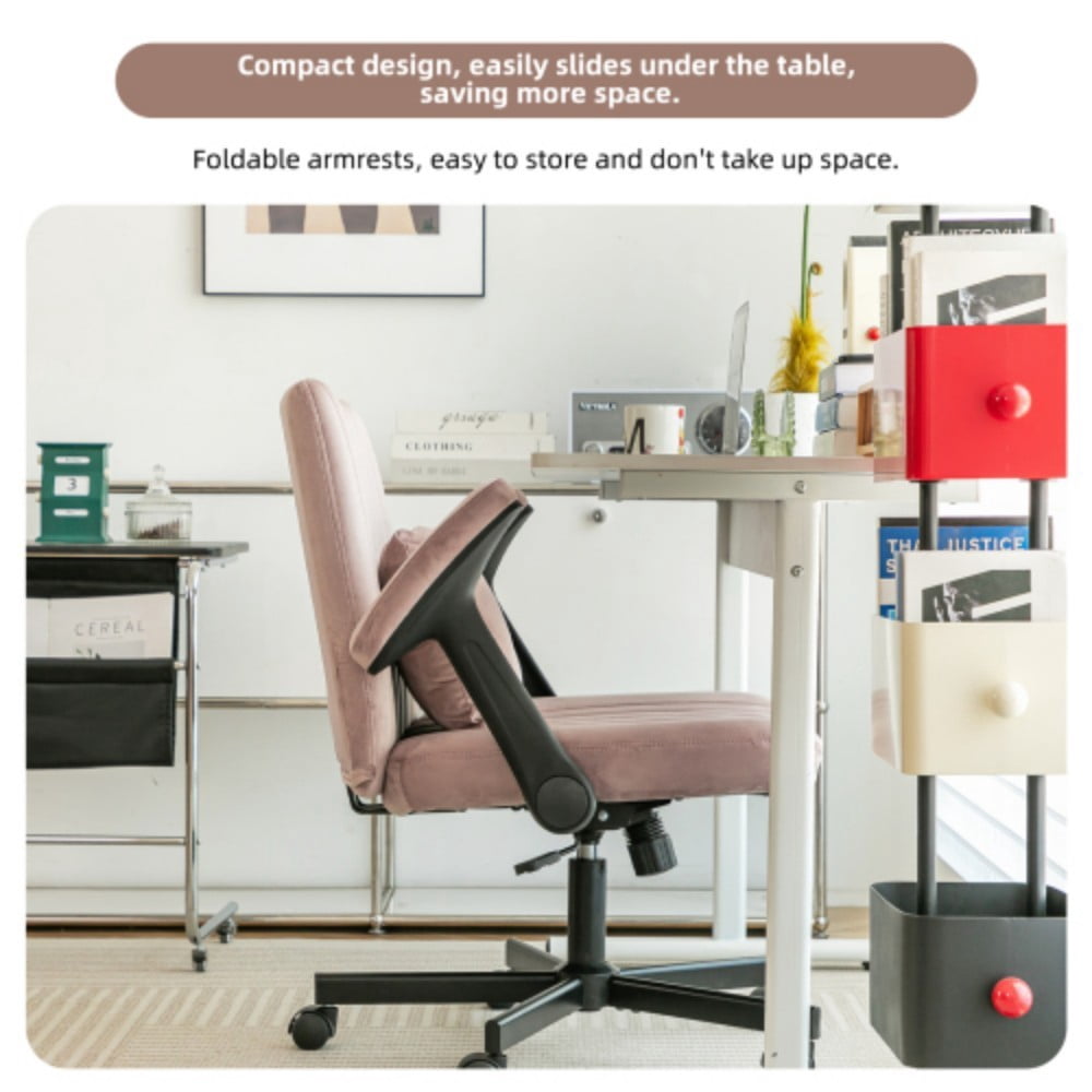 Velvet Criss Cross Office Chair with Wheels, Modern Upholstered Desk Chair with Adjustable Height, 360° Swivel & Tilt, Pink
